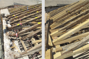 The restoration of the timber roof – before and after.